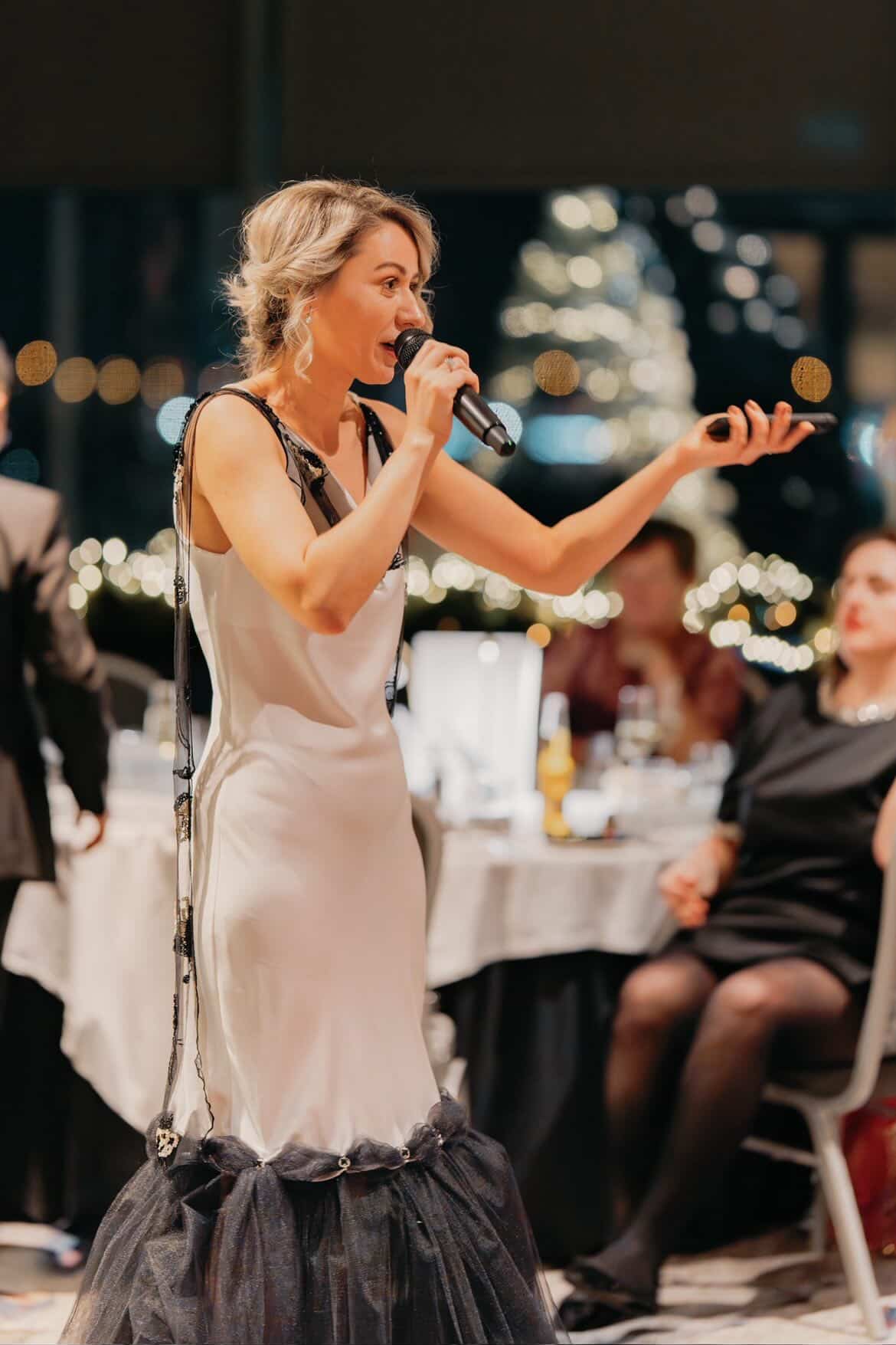 Ana Bica speaking on stage